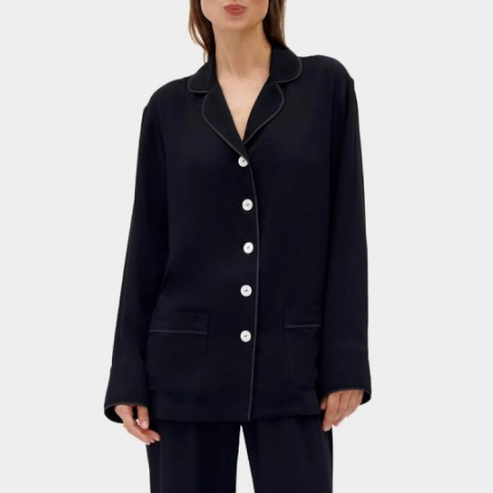 Sleeper Black Viscose Button Up Party Pajama Top - Large